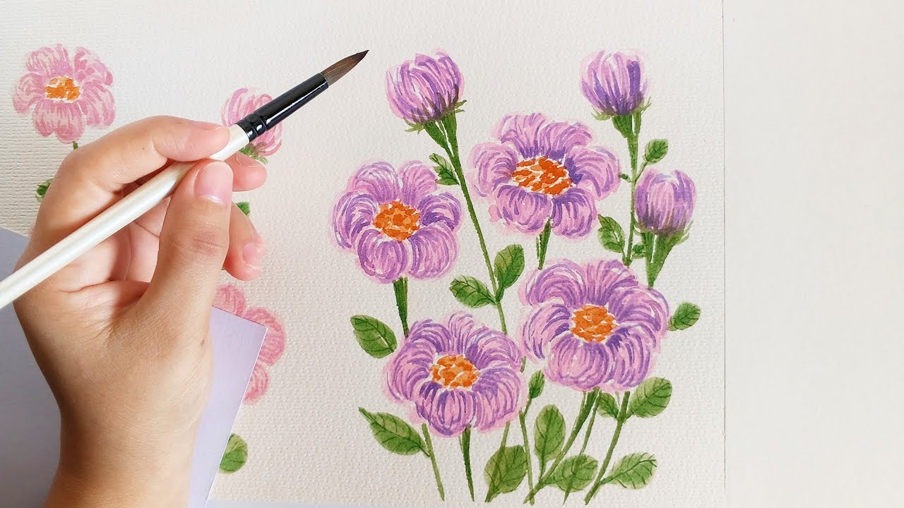 Easy Cute Violet Flowers with Watercolor | Flower Painting | Watercolor Painting 🎨🌸