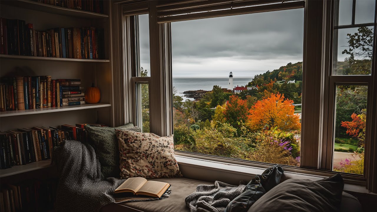 Gloomy Fall Rain By The Maine Coast🍂🌧️Calm Rain Ambience For Reading, Sleeping, Etc.