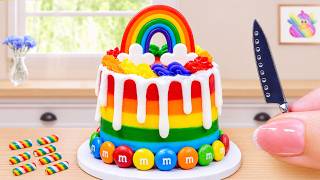 מתכון לעוגת רAINBOW מיניאטורית עם שוקולד שכבות רAINBOW ASMR ותוספת סוכריות M&M