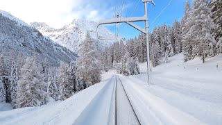 ★ 4K Samedan  Albulabahn  Chur; cab ride after over 1 meter snowfall [12.2020