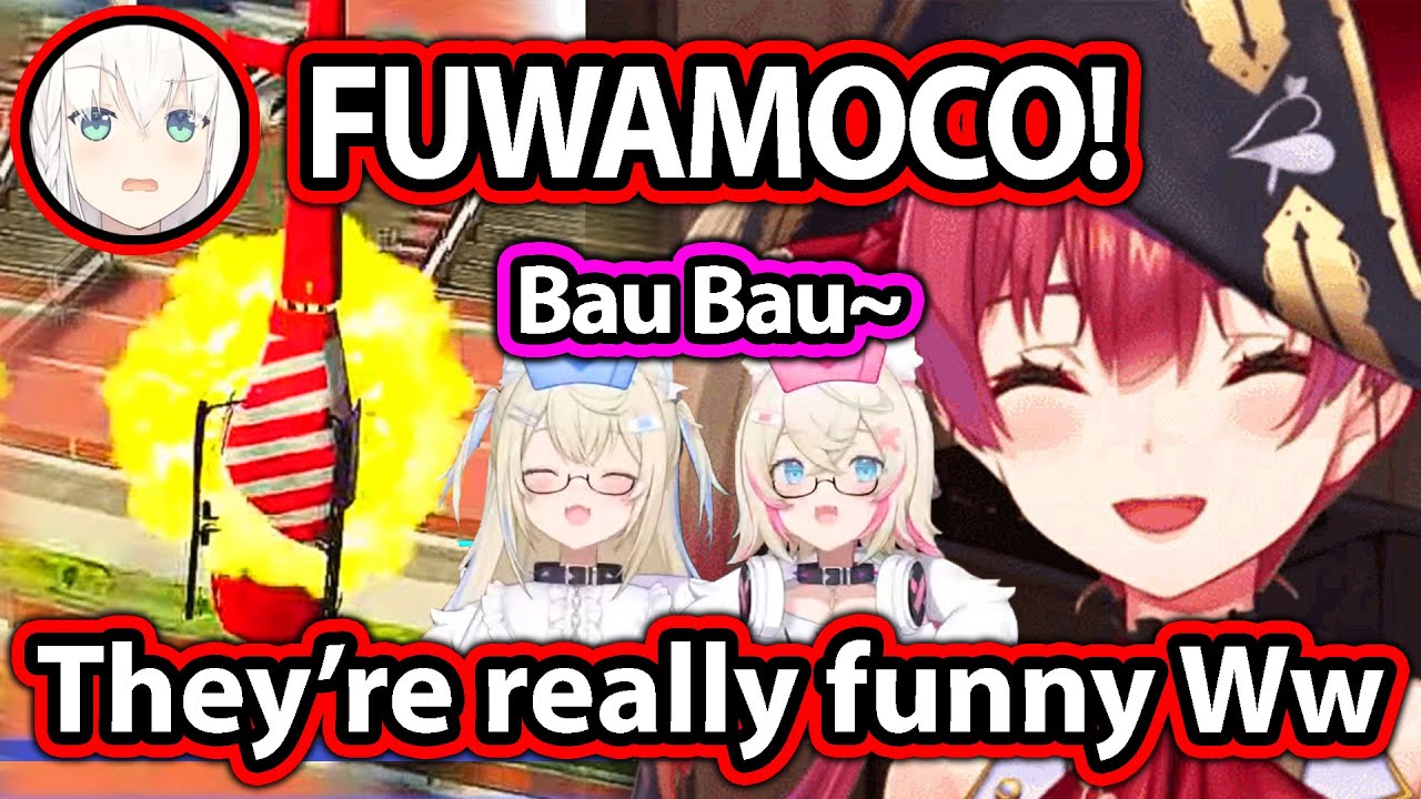 Marine Can't Stop Laughing at Fuwamoco Keeps Exploding Helicopter & Fubuki scolding them 【Hololive】