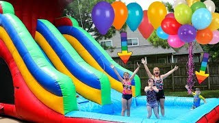 Family Fun Day On Giant Inflatable Water Slide Bounce House For Kids