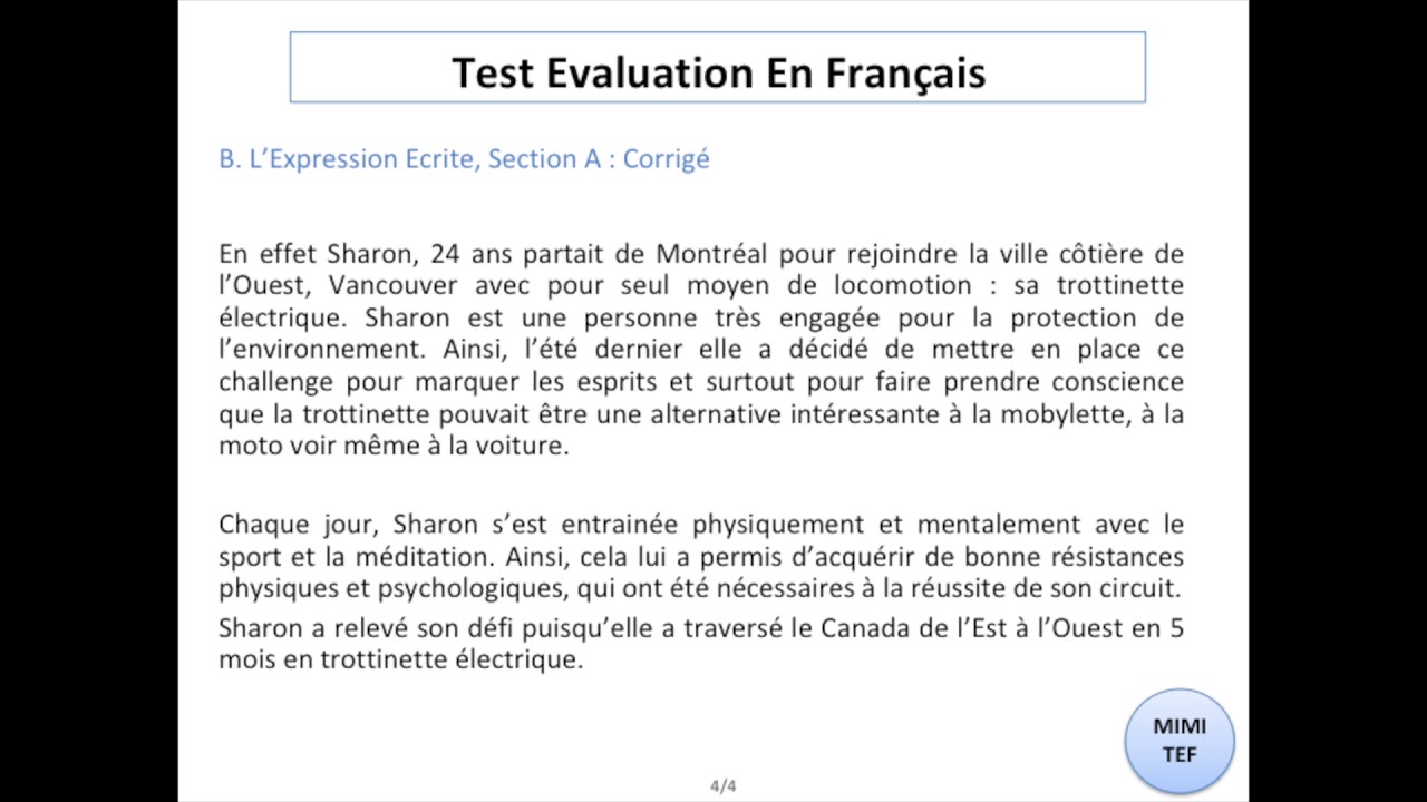 Tef Tef Canada Section A Expression Ecrite Sujet 2 Exercice Correction Youtube