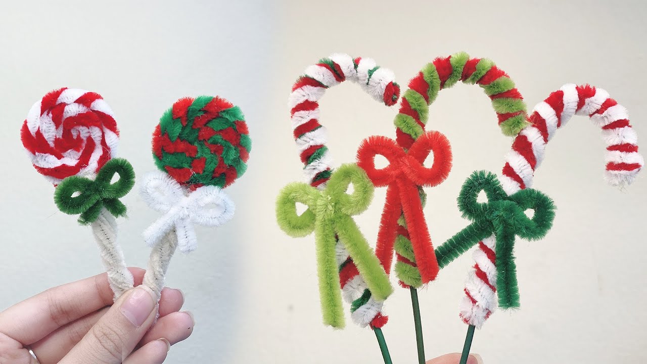 【モールで簡単】手作りクリスマス飾り・オーナメント・キャンディスティック・キャンディケーン 折り紙より簡単可愛い★How to make pipecleaner crafts Christmas