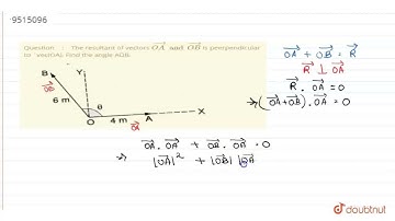 The resultant of vectors vec(OA) and vec(OB) is peerpendicular to vec(OA). Find the angle AOB.  ...