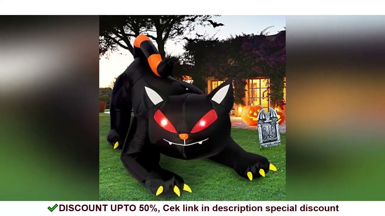 Halloween Inflatable 1.8m Black Cat Toy Shakes Head Ghost LED Lights Indoor Outdoor Yard Airblown