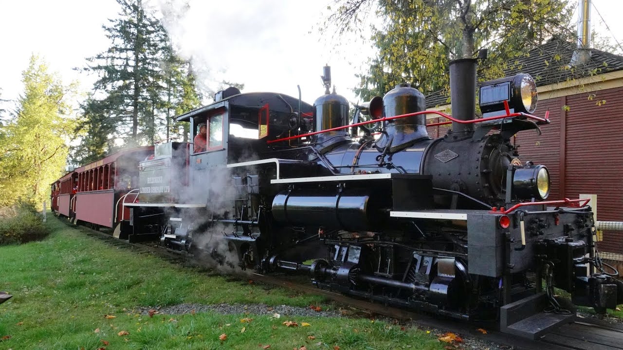 Hillcrest Shay Steam Locomotive Works Hard Pulling the Halloween Train