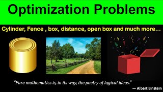 Optimization Problems - Box, Fence, Open Box, Cylinder, Distance - Calculus Profile