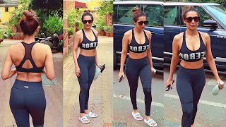 Uff So Hot Yaar Malaika Arora Flaunnts Her Huge Figur In Black Sports Bra At Diva Yoga