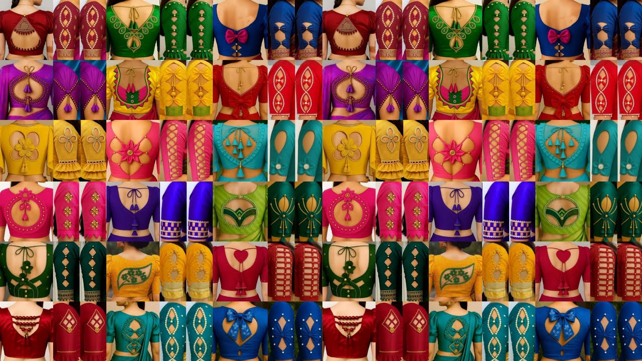 🌈baju ke design/blouse hand designs/boutique style matching blouse & sleeves design/blouse design