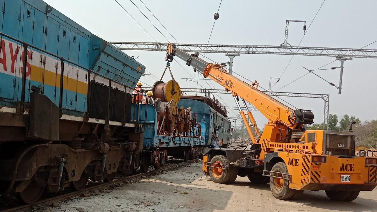 Wire drums loading to the wiring wagon with F150 crane Wiring