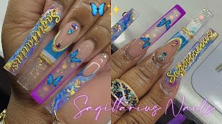 BLUE PURPLE MARBLE FREESTYLE NAILS 🦋💜🌌✨ | ZODIAC SERIES : SAGITTARIUS ♐️ ✨