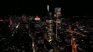 Aerial Drone Flight at Night - Center City Philadelphia PA