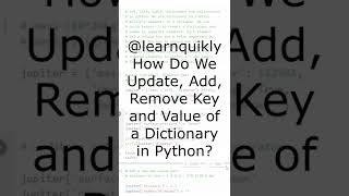 How Do We Update, Add, Remove Key and Value of a Dictionary in Python #python #programming #shorts