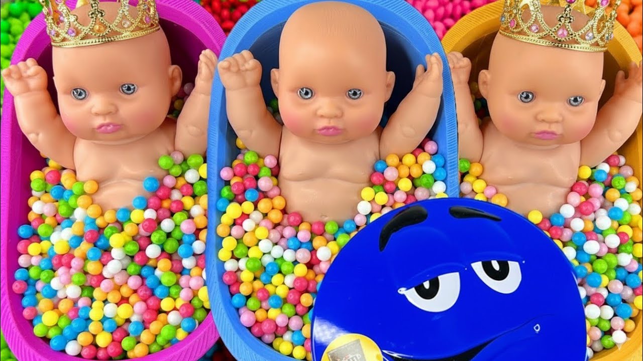 Full of 3 Rainbow BathTubs Candy with M&M's & Magic Slime Cutting Video