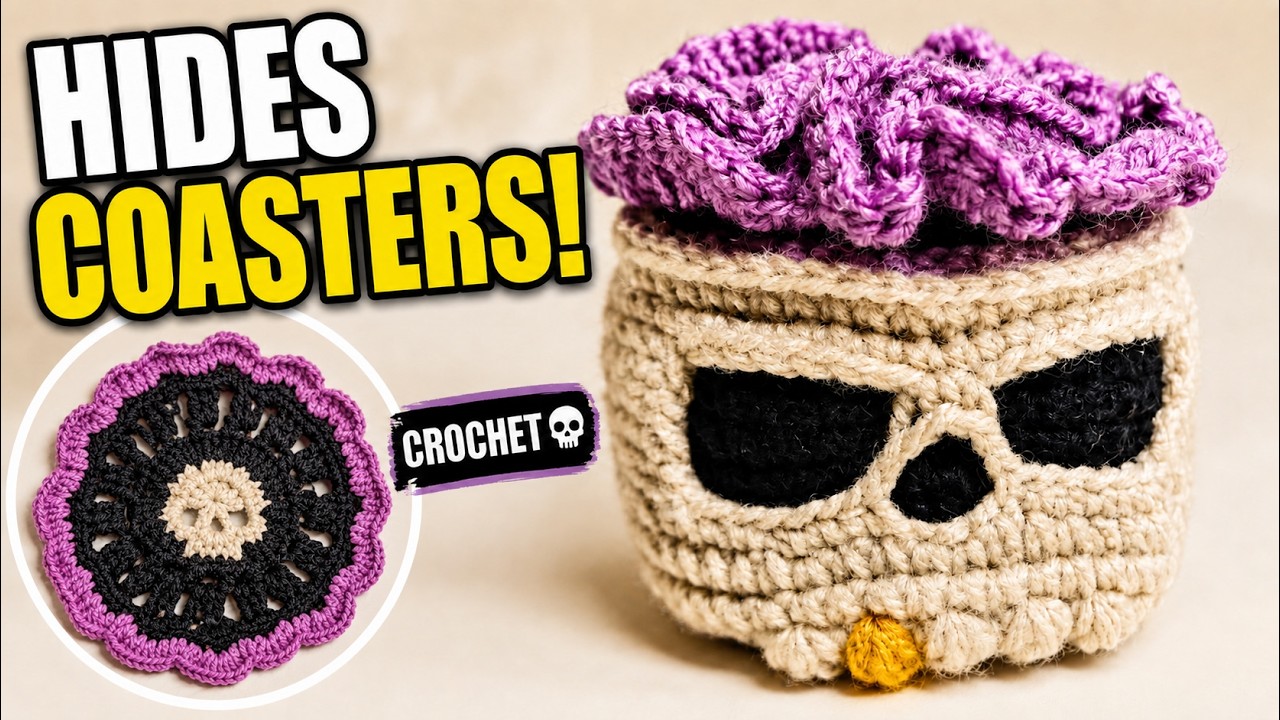 Crochet Skull Coaster Set