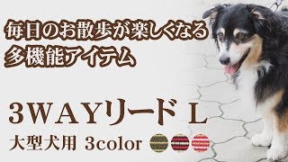 『3WAYリード（L：大型犬用）』3段階の長さに調整可能　肩掛けも出来るので大型犬でも楽々お散歩