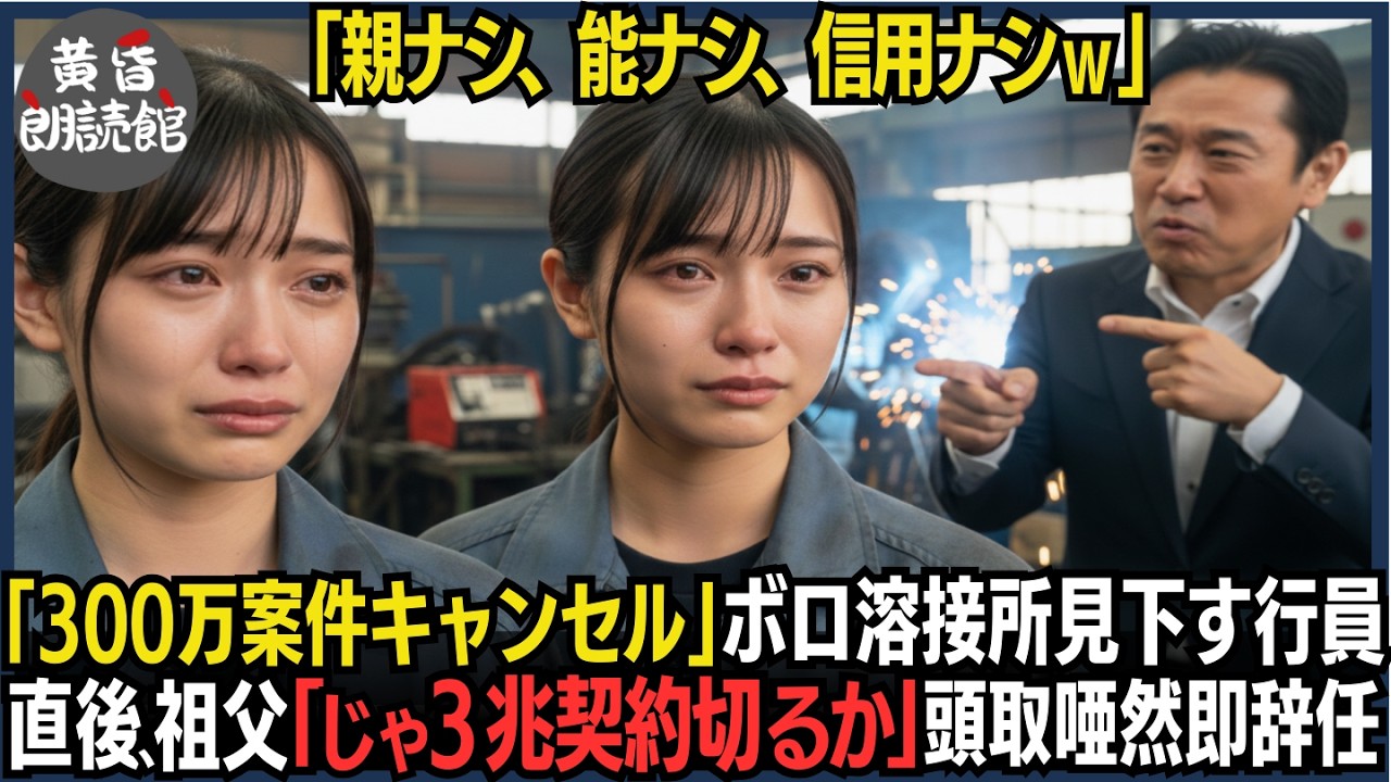 「女？ガキ？信用なりませんｗ300万円の案件は全キャンセル」双子孫娘が守る溶接工場を見下す銀行員。翌朝、全製造業を束ねる祖父「関連企業含め3兆円の取引停止」一瞬で資金消滅で本店崩壊#いい話 #逆転劇