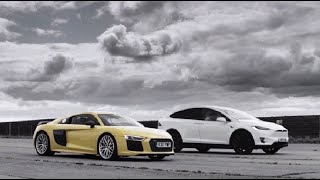Grand Tour DragRace:Tesla model X vs Audi R8 Drag Race