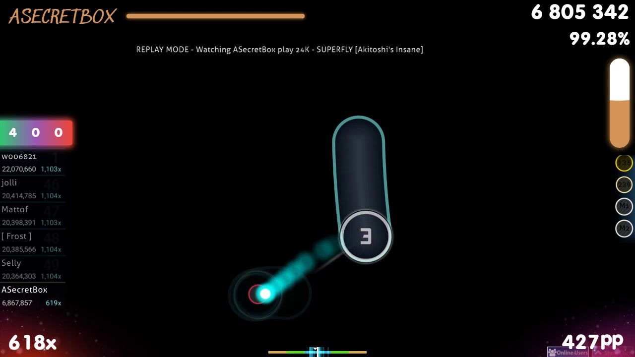 ASecretBox | 24K - SUPERFLY [Akitoshi's Insane] +HDDT 99.12% {#1 511pp FC} - osu! umbrella lyrics