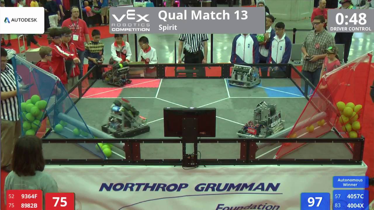 VEX Worlds 2016 - VRC Middle School - Spirit - Qual 13 (9364F 8982B) 177 vs 149 (4057C 4004X)