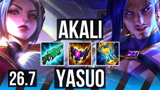 AKALI vs YASUO (MID) | Good KDA: 21/1/7, 43K damage | KR Diamond | 26.7