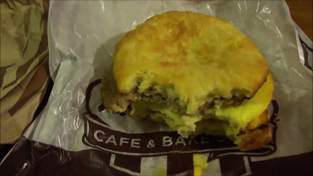 Tim Horton's Egg, Sausage, & Cheese Biscuit Breakfast Sandwich YouTube