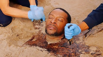 Lightning striking wet sand turns the water to glass