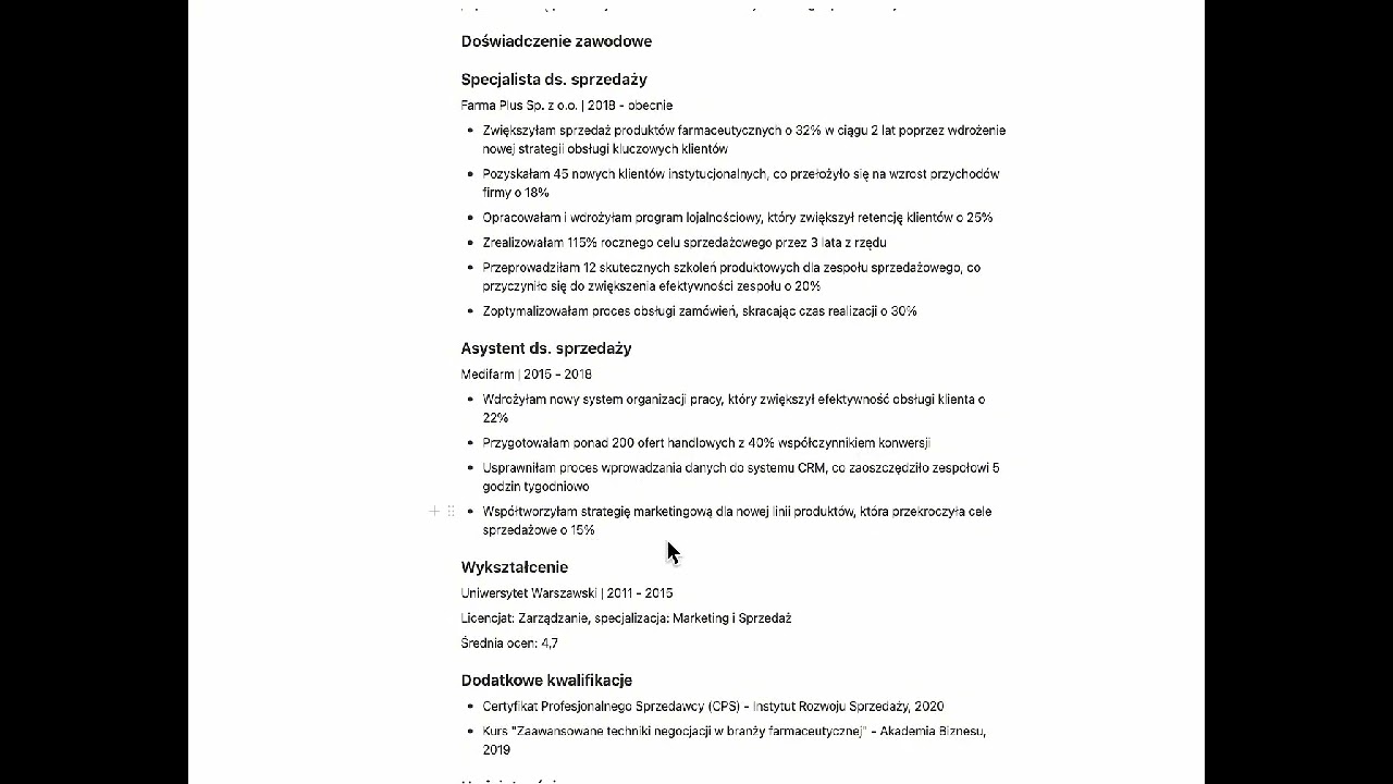 CV MASTERCLASS Lekcja nr 14 - Doświadczenie zawodowe przykłady