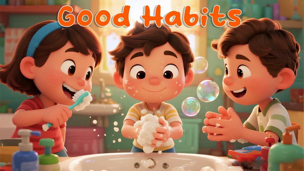 Good Habits Song for Kids | Brush, Wash, Share & Learn | Fun Nursery ...