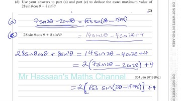 EDEXCEL IAL C34  JAN 2019 Q1d   Trig Identities