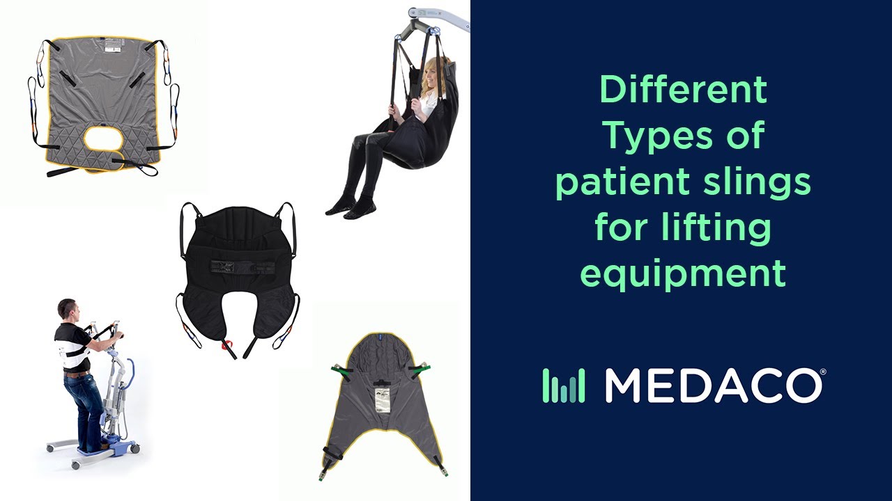 Different types of patient slings for patient lifting equipment