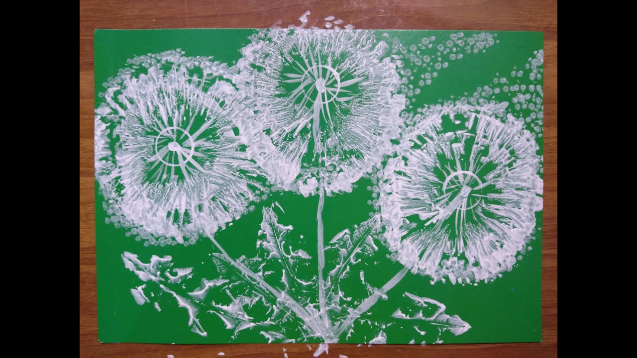 Как рисовать одуванчик ватными палочками