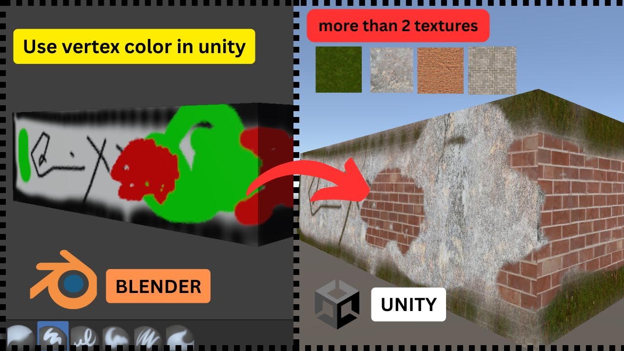 NO BAKING|  How to use vertex color data of imported mesh in unity from blender using shader graph 🔥