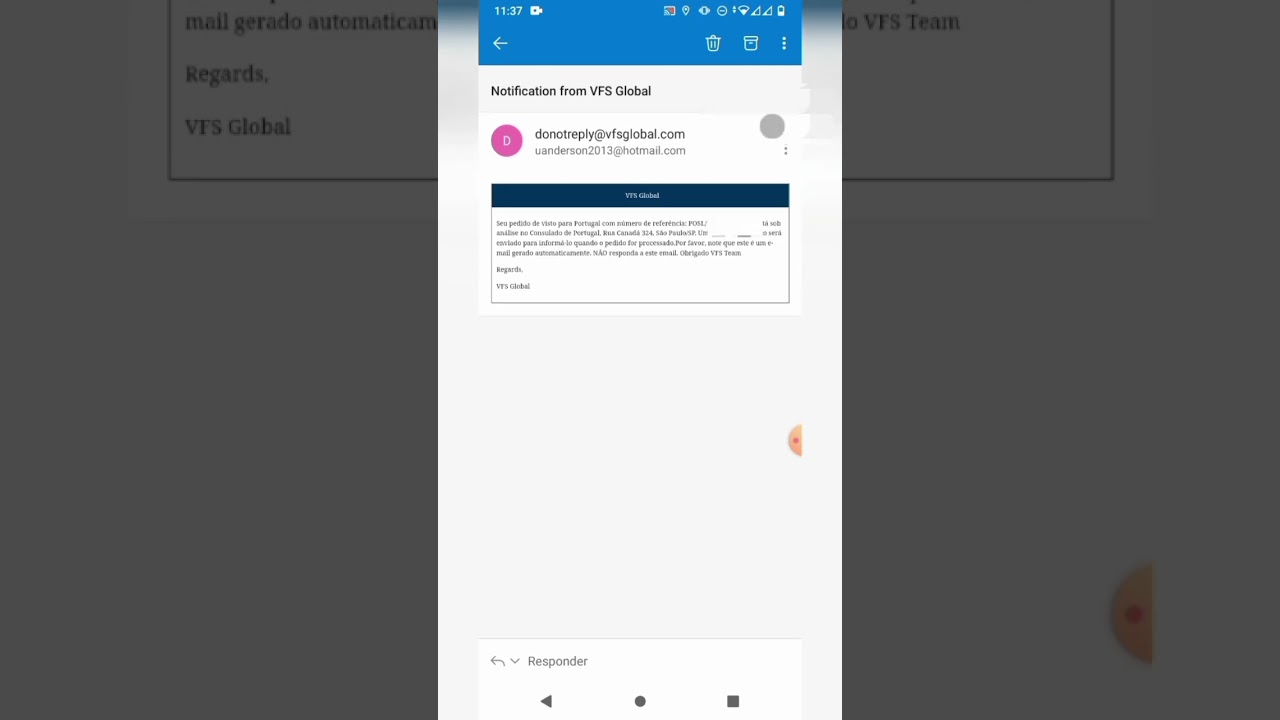 E mail da VFS , visto de procura de trabalho Portugal...
