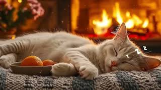 12 Hours of Cat Deep Sleep 💖 Cat Calming Piano for Peaceful Rest ✨ Cozy Fireplace for Healing 🐾