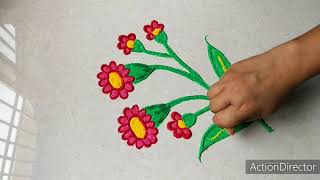 लाल पिवळ्या️ पानांच्या गबऱ्या फुलांची जबरदस्त रांगोळी/rangoli/rangoli designs/unique rangoliart