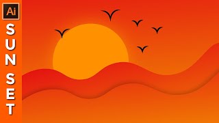 Sunset Vector Illustration in Adobe Illustrator | Illustration | Illustration tutorials.