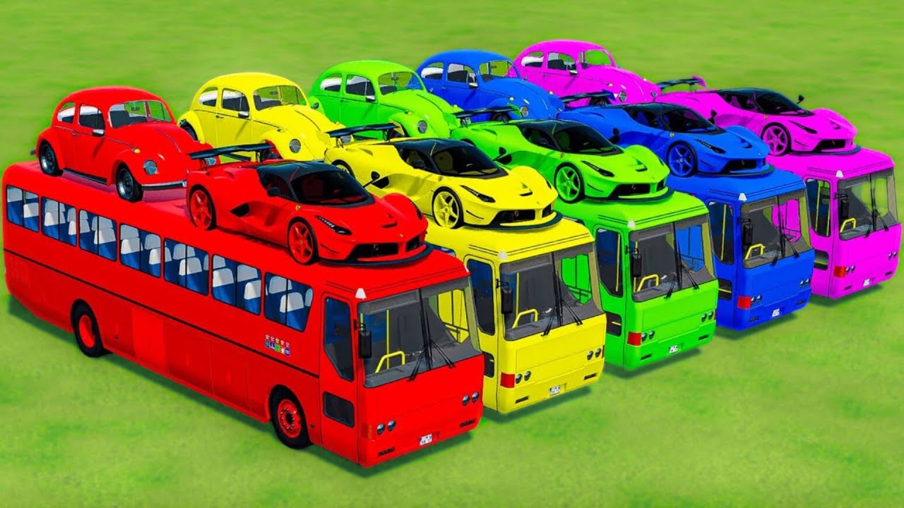 Flatbed Trailer Truck Potholes Transport Car Rescue - Cars vs Deep Water BeamNG.drive BeamNG KH