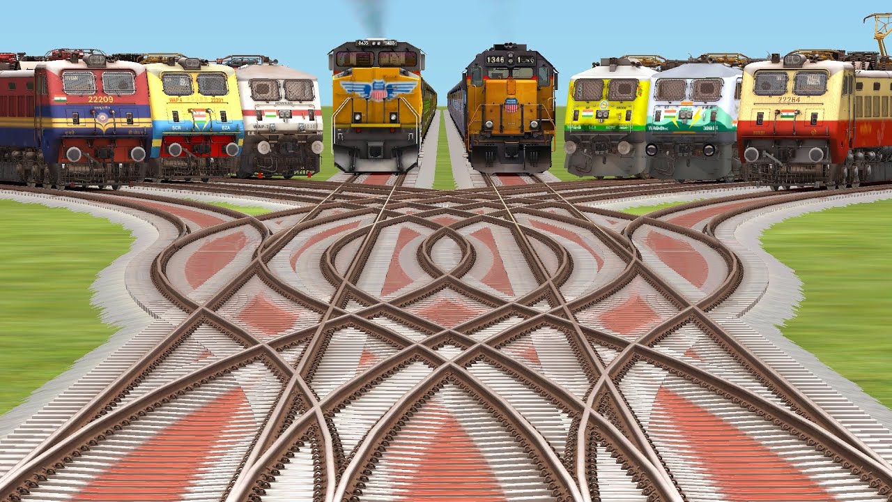 8 Indian Trains Crossing At Curved 3d Grandient/Bumpy Forked Railroad ...