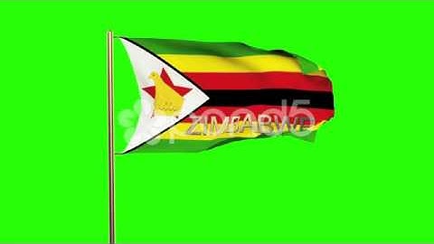 Zimbabwe Flag With Title Waving In The Wind. Looping Sun Rises Style. Animation