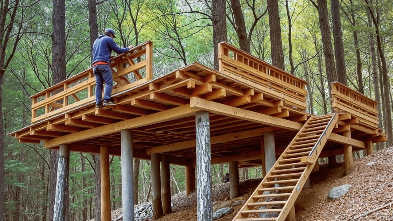 A man builds a warm house in the forest | Start to Finish