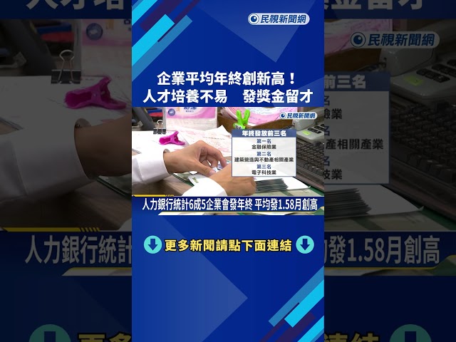 發獎金留才! 企業平均年終"1.58月"創15年來新高－民視新聞