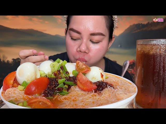 Seger Sarapan,super bihun kuah pedas pake telor bulat ASMR 