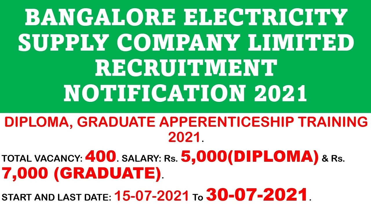 Bangalore electricity supply company limited recruitment 2021
