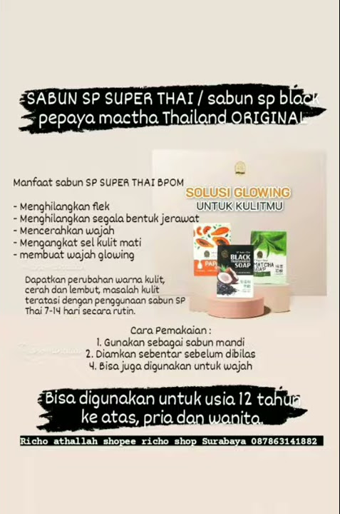 Sabun SP SUPER THAI Original 100% | SABUN SP THAILAND  HITAM | PAPAYA | MATCHA | SUPER BRIGHTENING