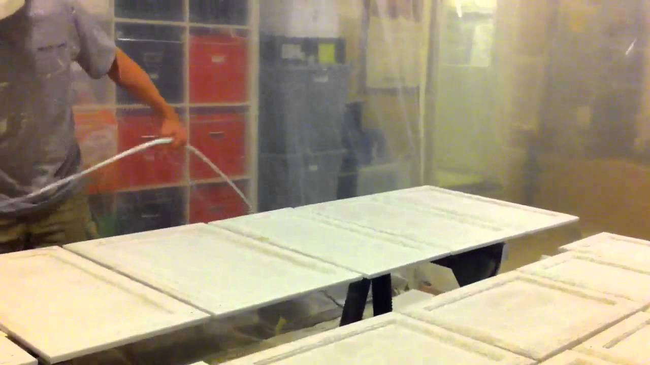 Airless spray to paint kitchen doors white YouTube