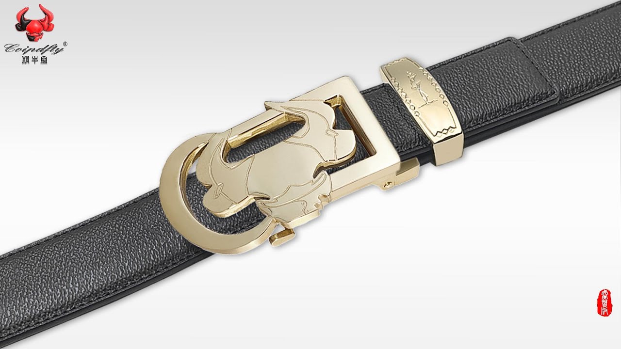 coipdfty Men's Belt - Insight Edition: A gleaming gold stainless steel buckle paired with a black
