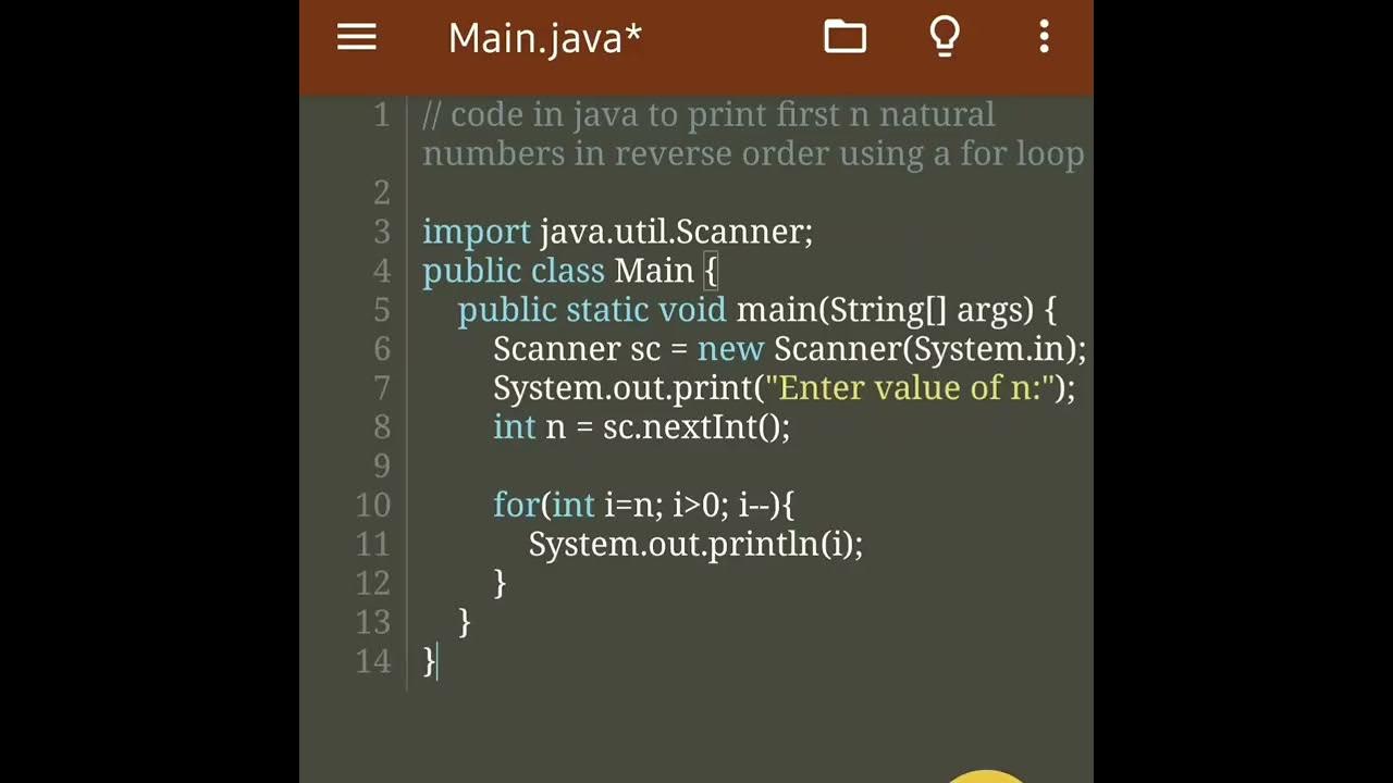 Code in java to print first n natural numbers in reverse order using a ...