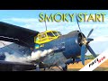 Retro aircraft radial engine smoky start up with sound  antonov2 flight